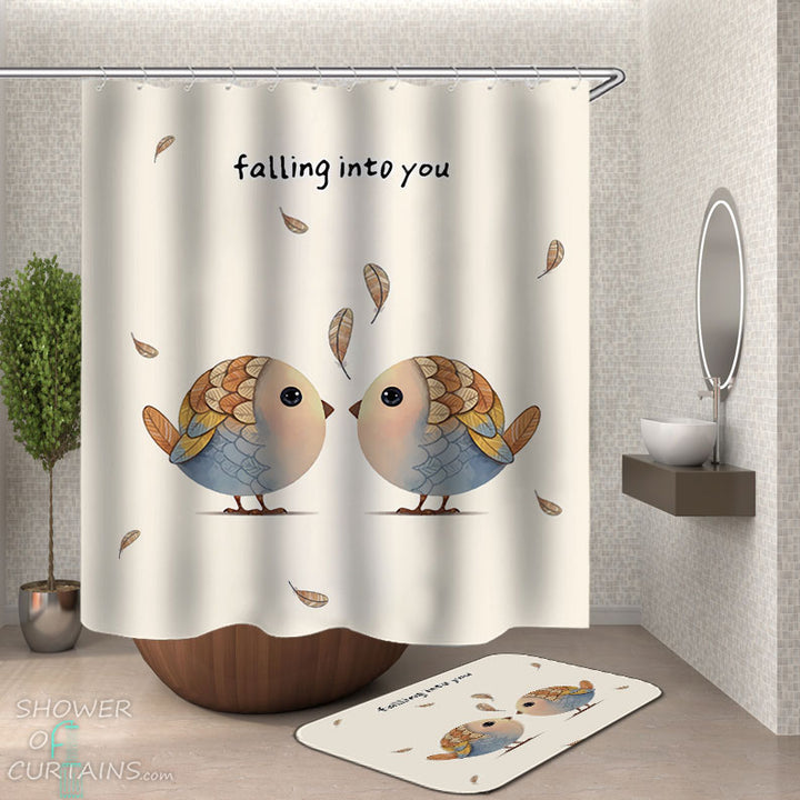 Shower Curtains with Birds in Love