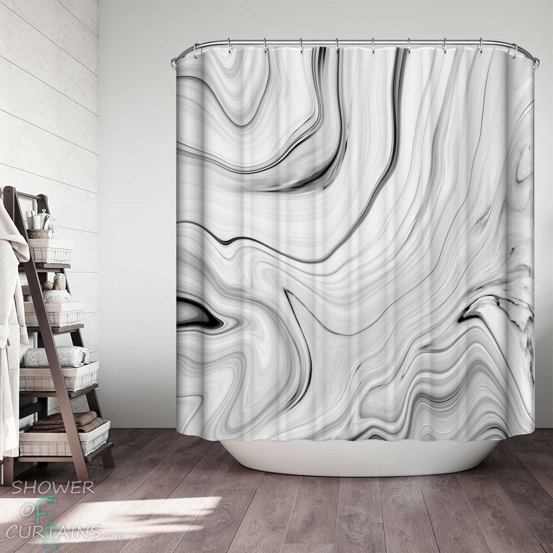 Shower Curtains with Black Elements Marbles