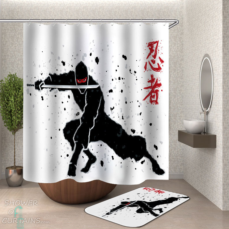 Shower Curtains with Black Ninja