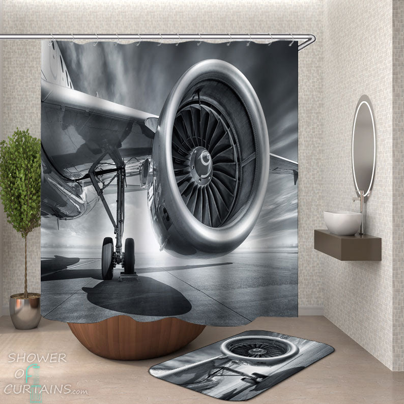 Shower Curtains with Black and White Airplane