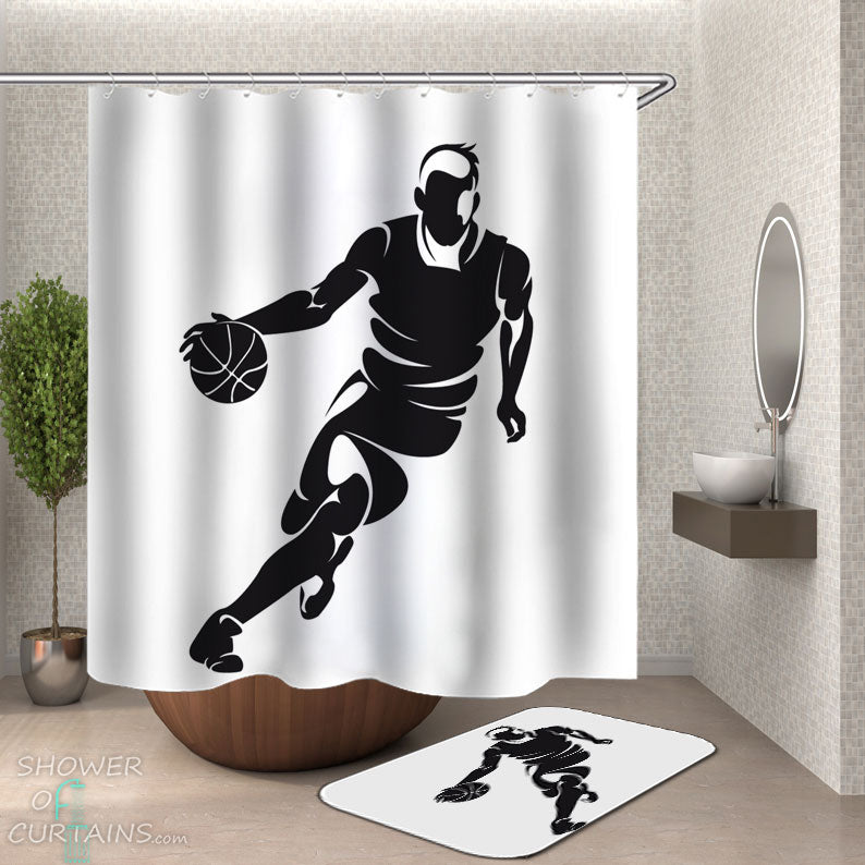 Shower Curtains with Black and White Basketball Player