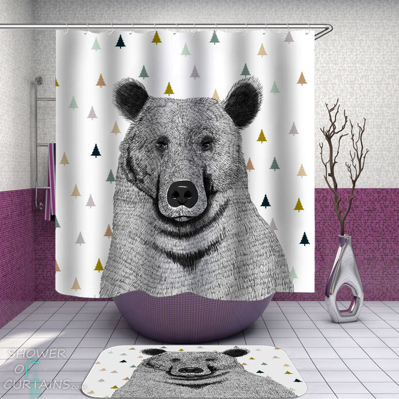 Shower Curtains with Black and White Bear