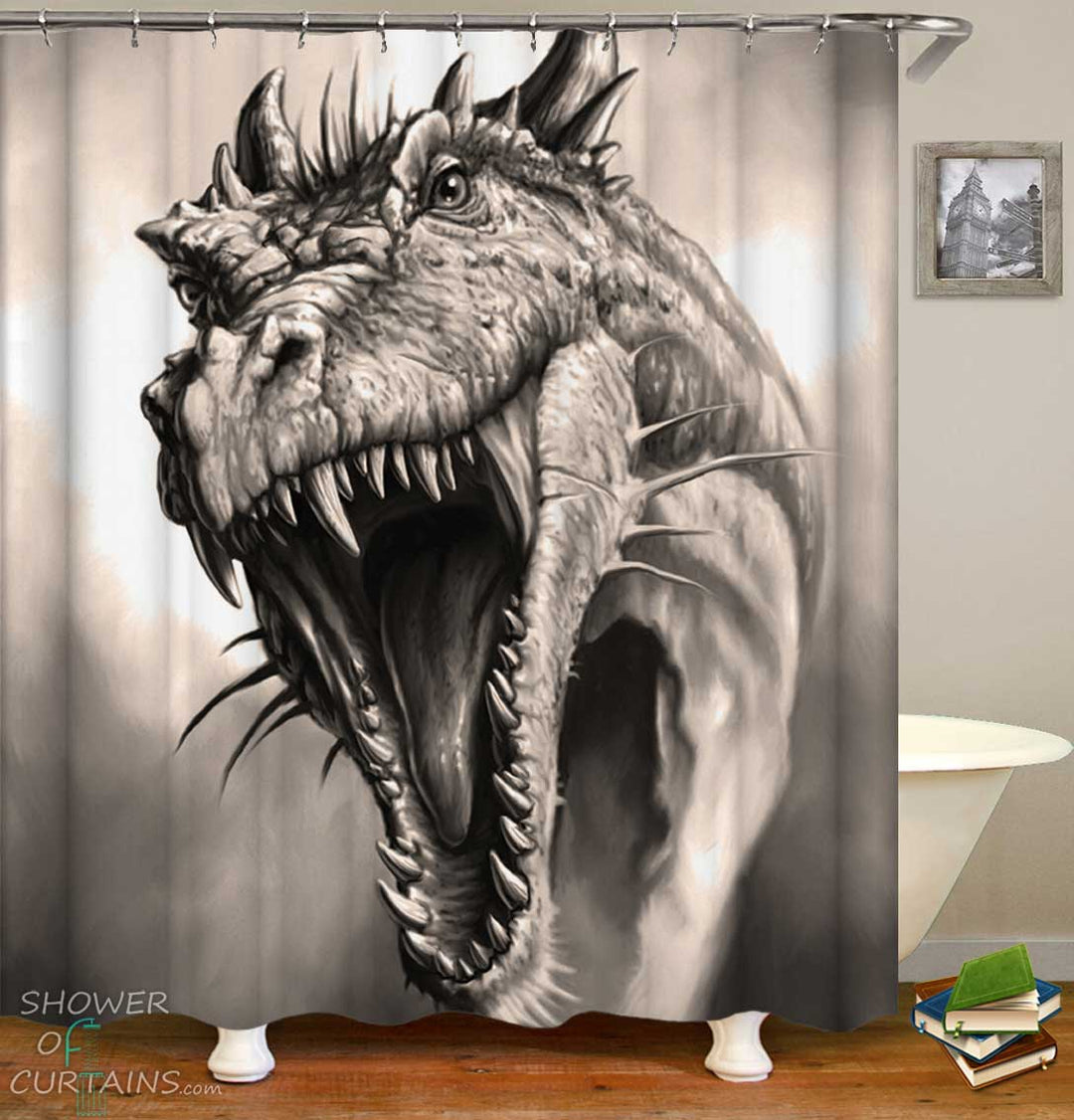 Shower Curtains with Black and White Dragon