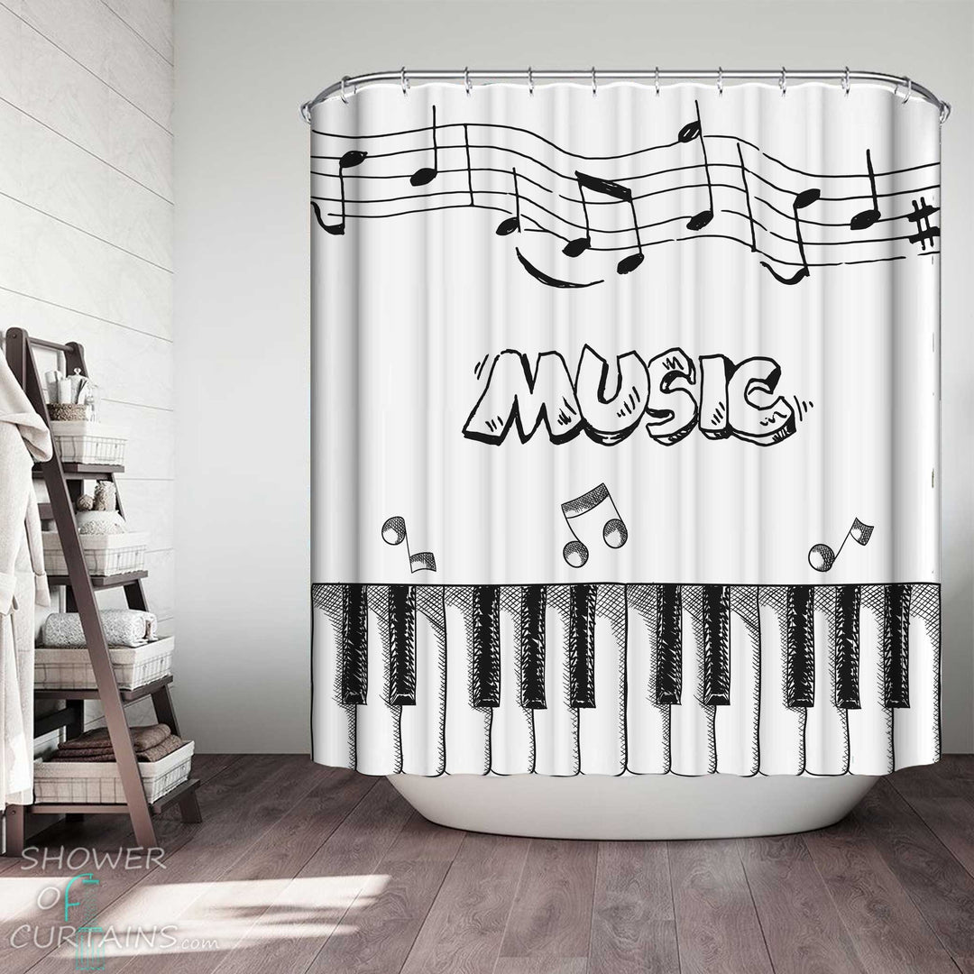 Shower Curtains with Black and White Music