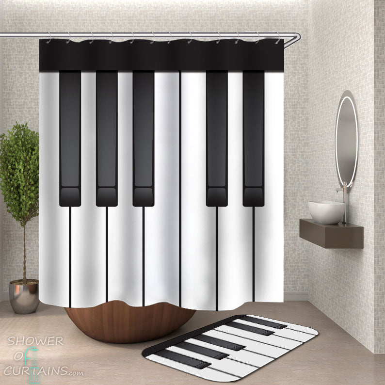 Shower Curtains with Black and White Piano Keyboards