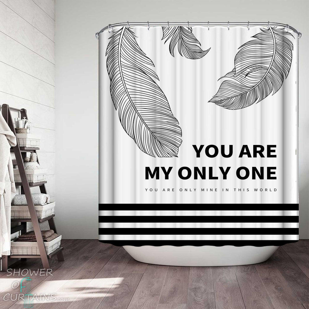 Shower Curtains with Black and White Tropical Leaves Quote