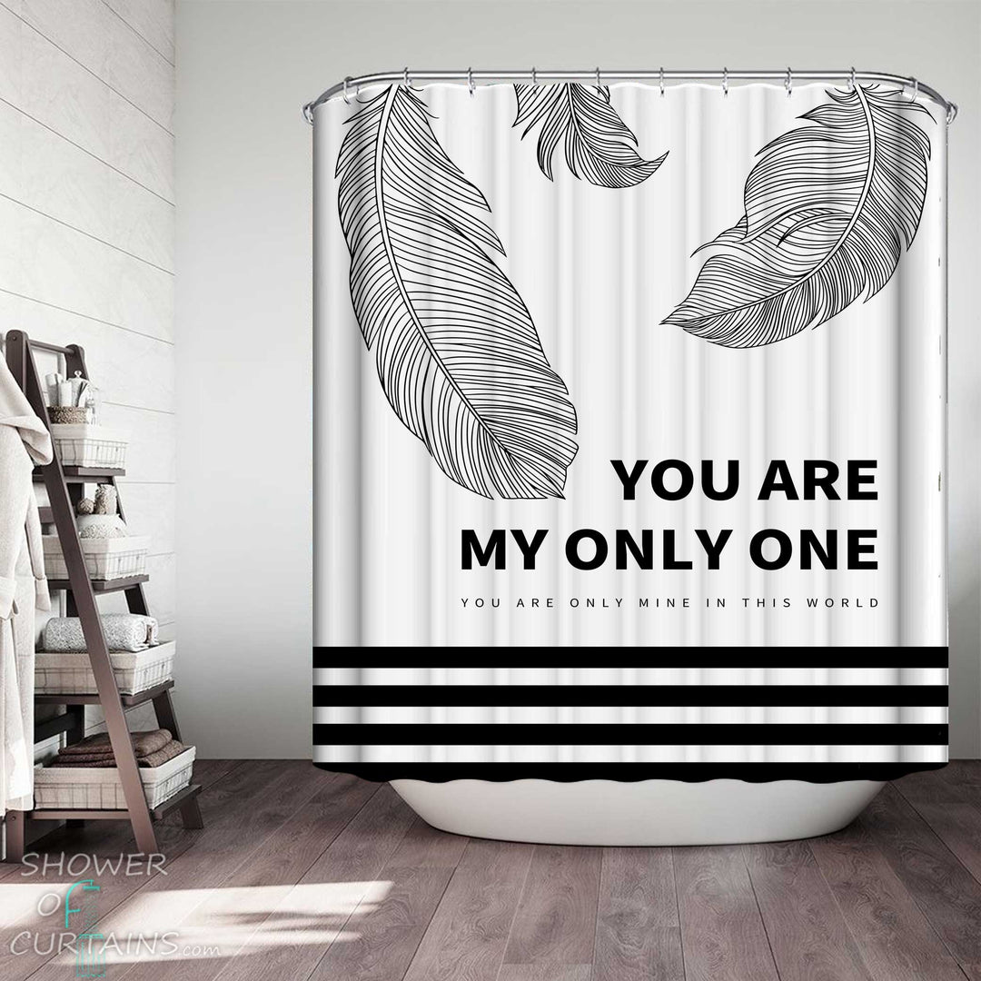 Shower Curtains with Black and White Tropical Leaves Quote