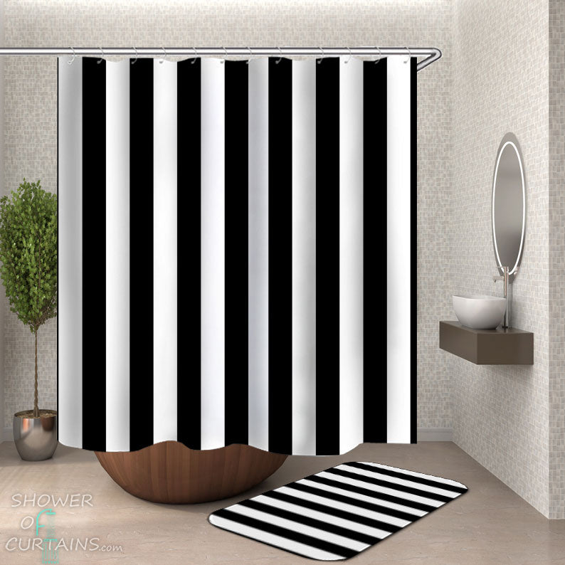 Shower Curtains with Black and White Vertical Stripes