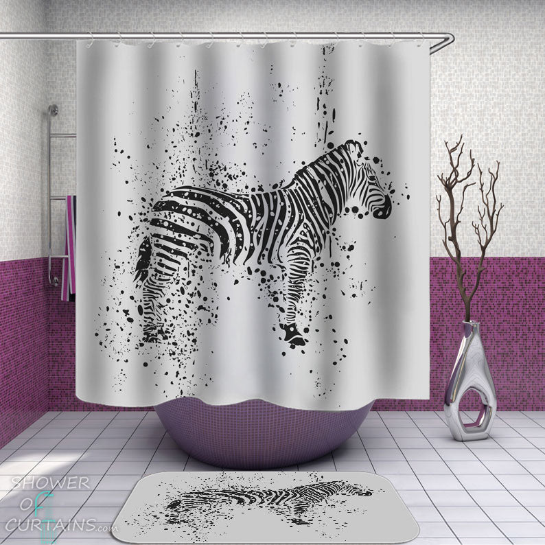 Shower Curtains with Black and White Zebra Painting