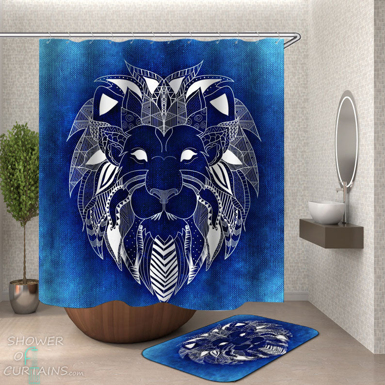 Shower Curtains with Blue Lion