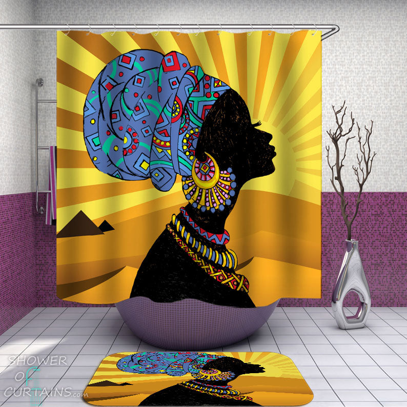 Shower Curtains with Bluish Authentic African Woman