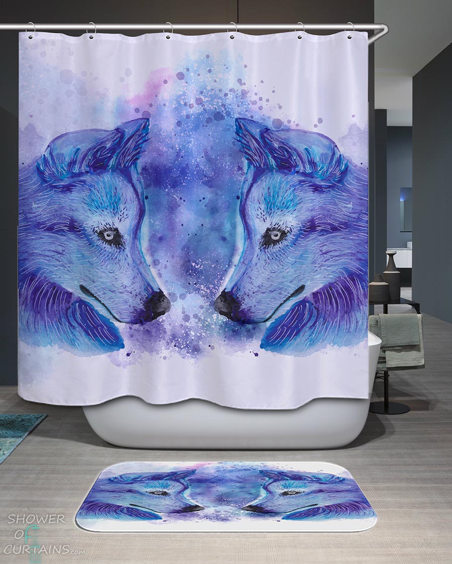 Shower Curtains with Bluish Wolf Art