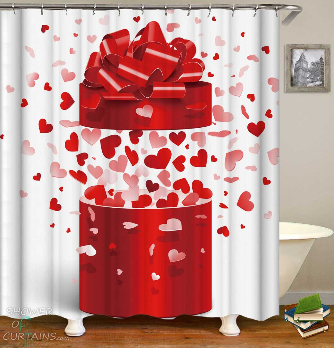 Shower Curtains with Box of Hearts
