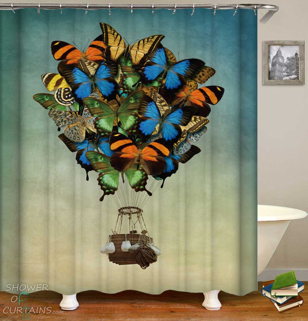 Shower Curtains with Butterflies Hot Air Balloon