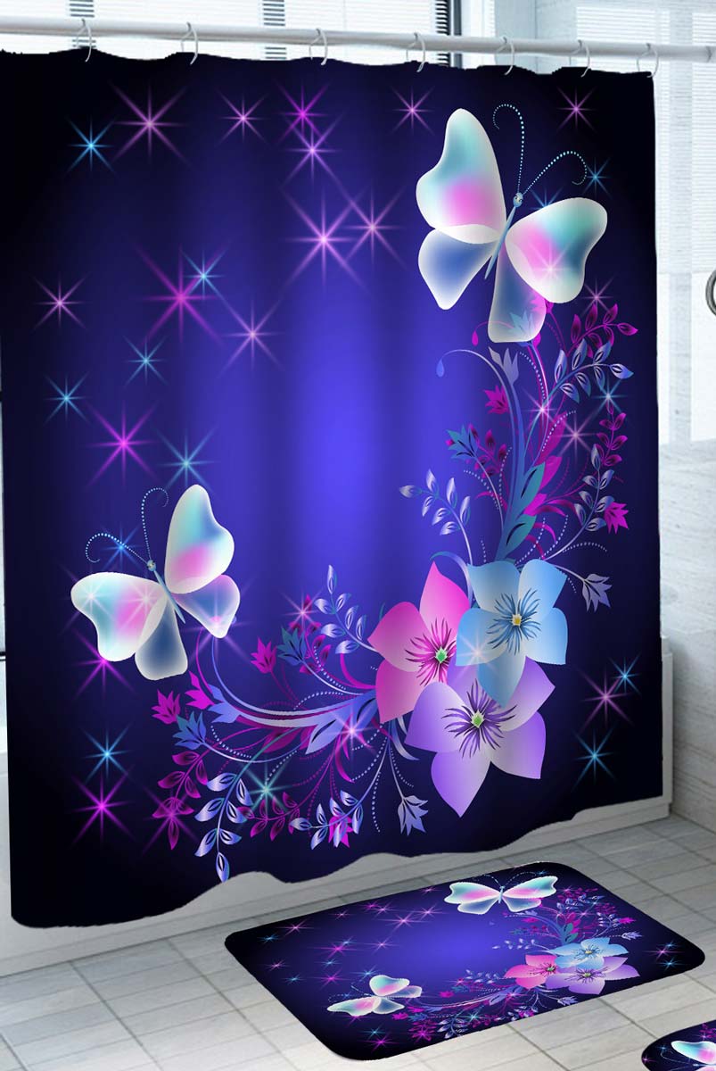 Shower Curtains with Butterflies and Flowers