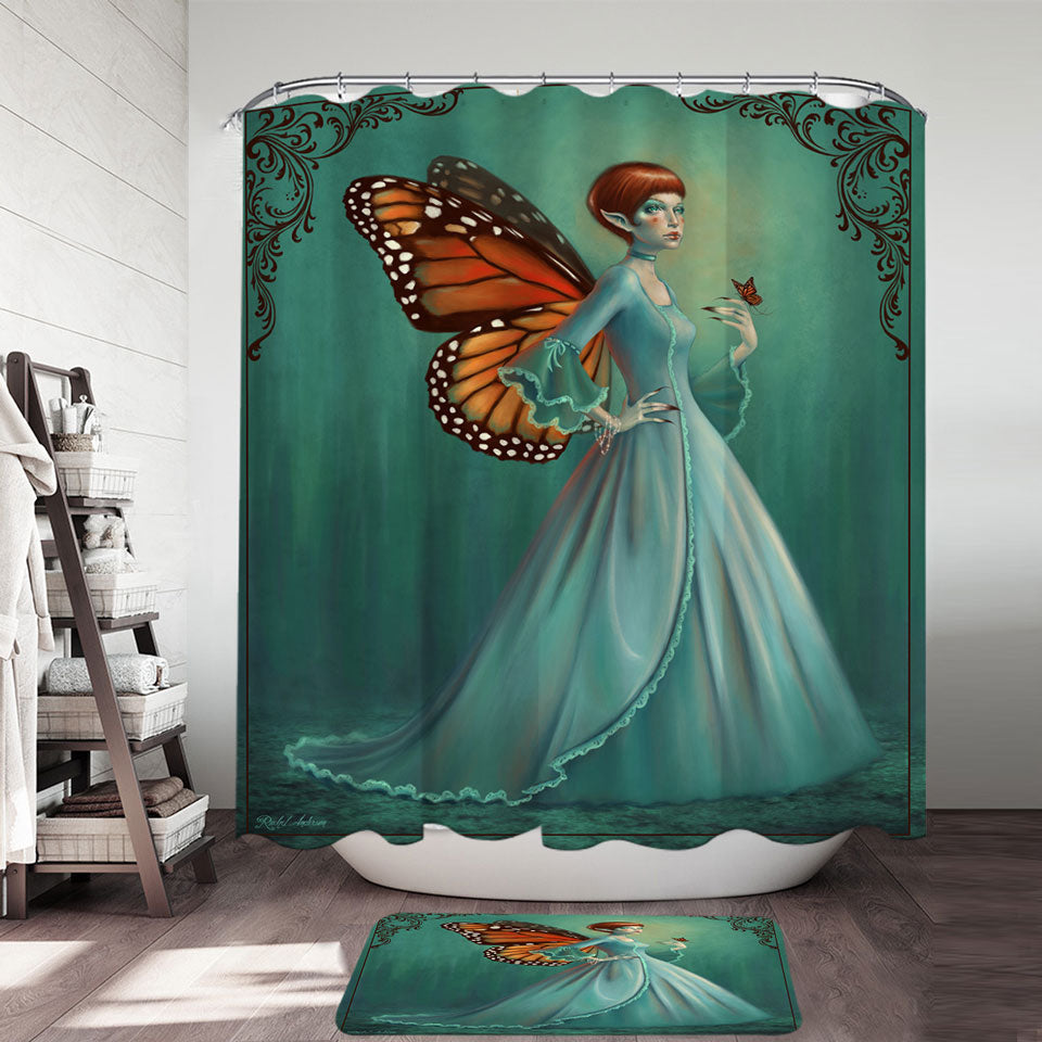 Shower Curtains with Butterfly Elf Woman Cool Fantasy Monarch
