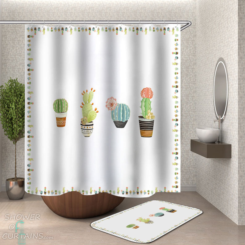Shower Curtains with Cactuses Plants
