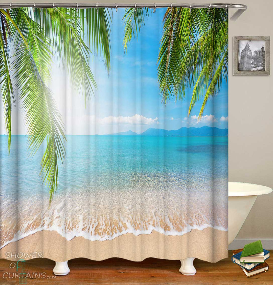 Shower Curtains with Calm Ocean Beach