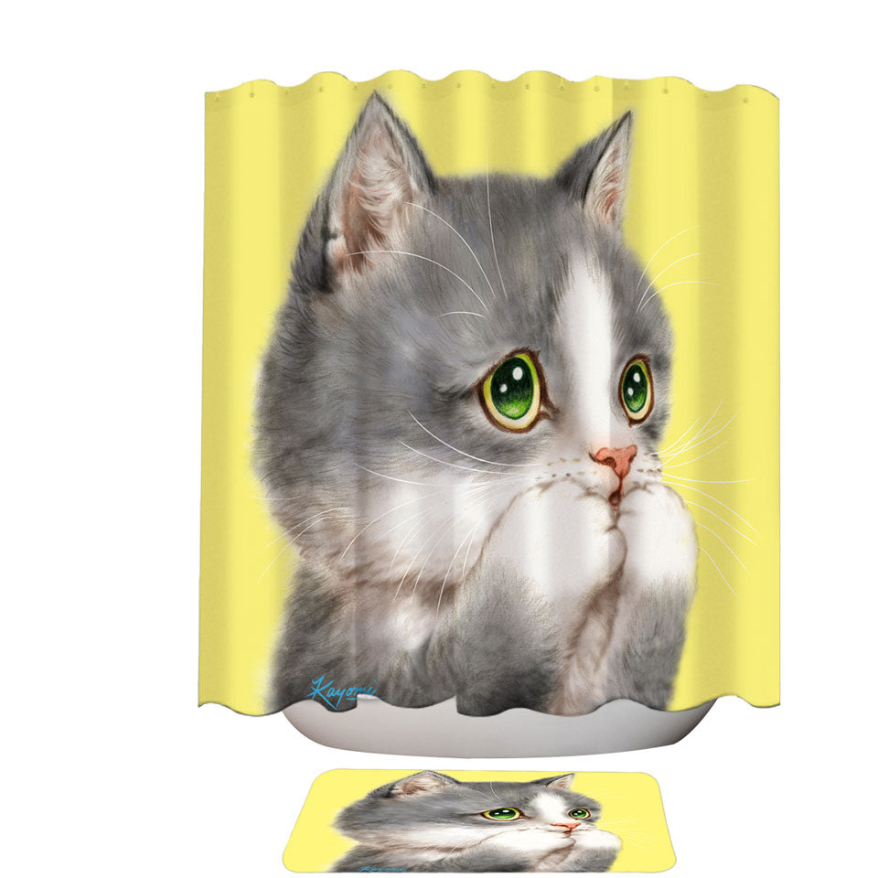 Shower Curtains with Cat Prints Adorable Grey Kitten over Yellow