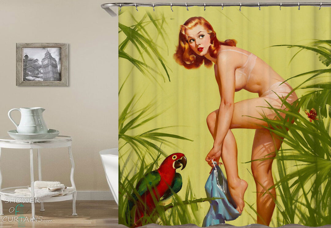 Shower Curtains with Changing Clothes Sexy Vintage Girl