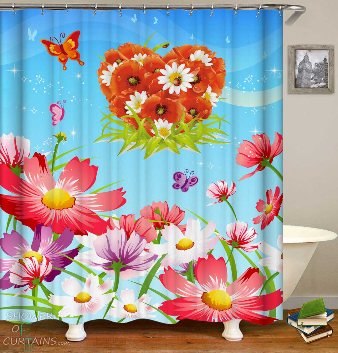 Shower Curtains with Cheerful Flowery Day