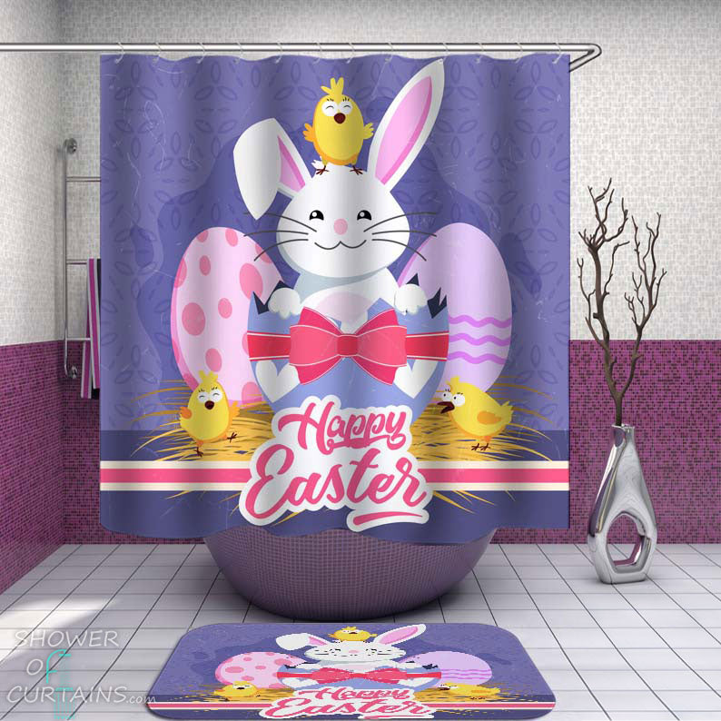 Shower Curtains with Chicks and Easter Bunny