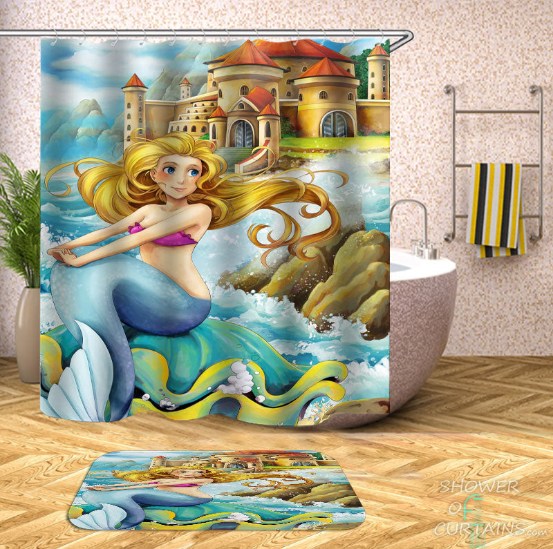 Shower Curtains with Children’s Mermaid Cartoon