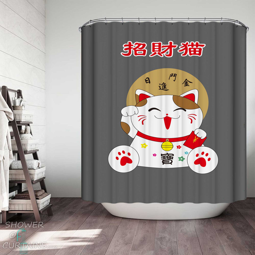 Shower Curtains with Chinese Lucky Cat