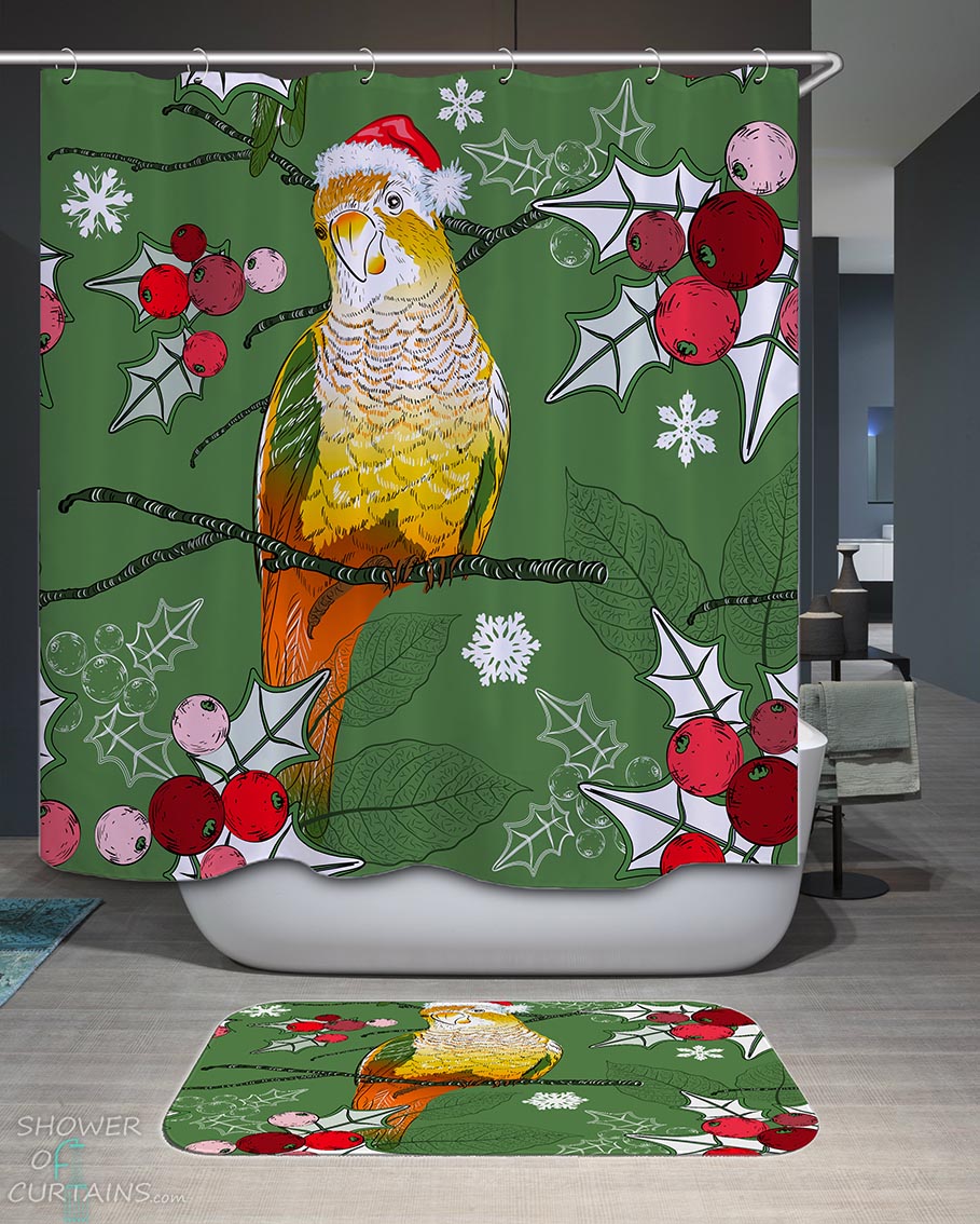 Shower Curtains with Christmas Parrot