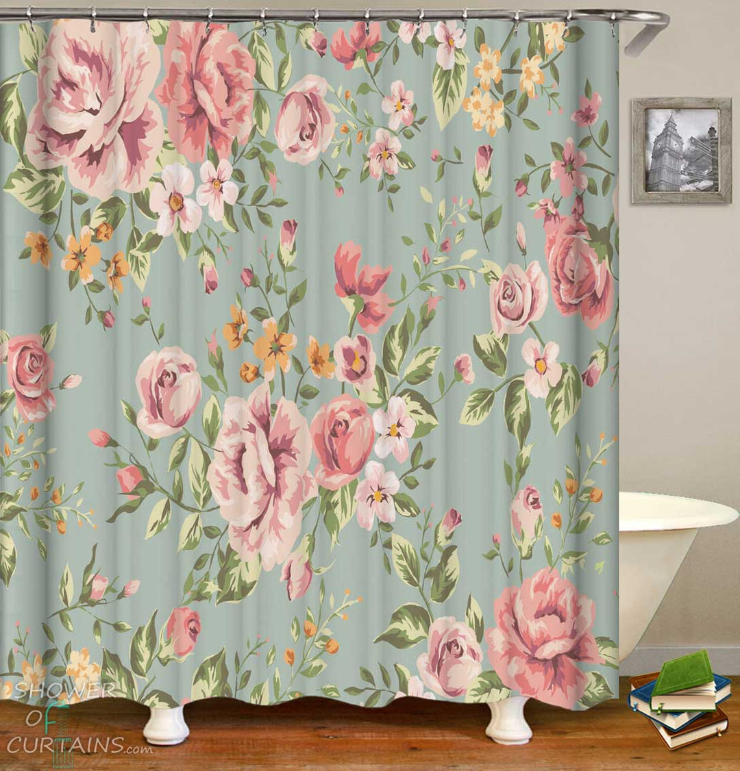 Shower Curtains with Classic Floral Pattern