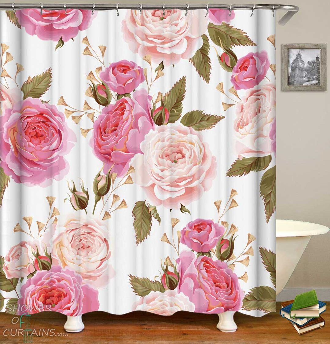 Shower Curtains with Classical Pink Floral