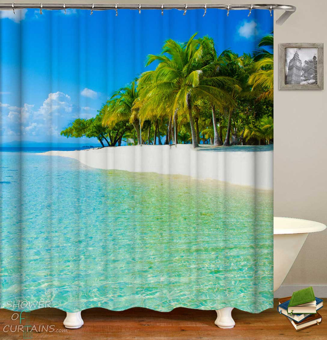 Shower Curtains with Clear Ocean Beach