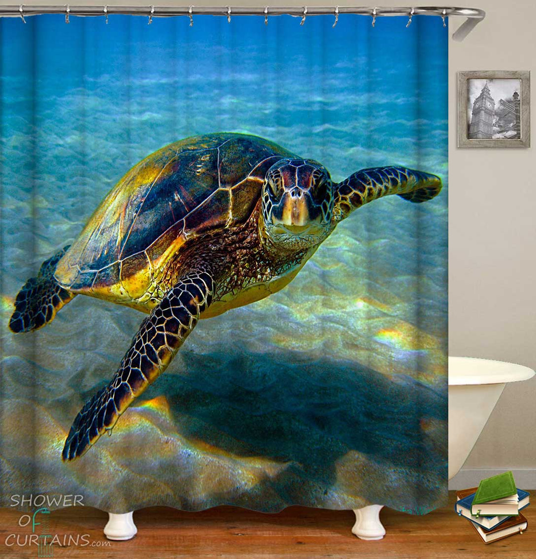 Shower Curtains with Clear Water Turtle 