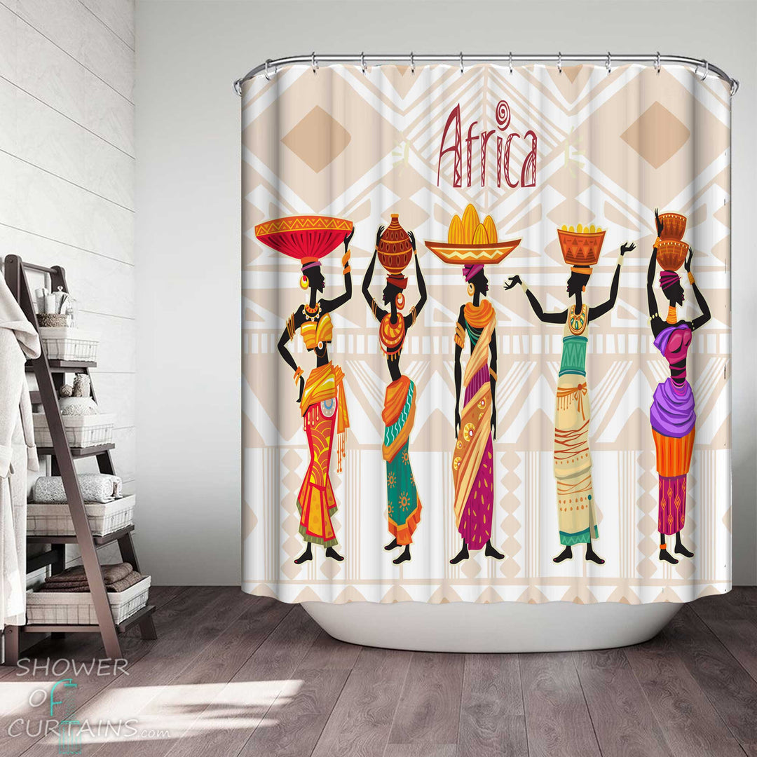 Shower Curtains with Colorful African Women