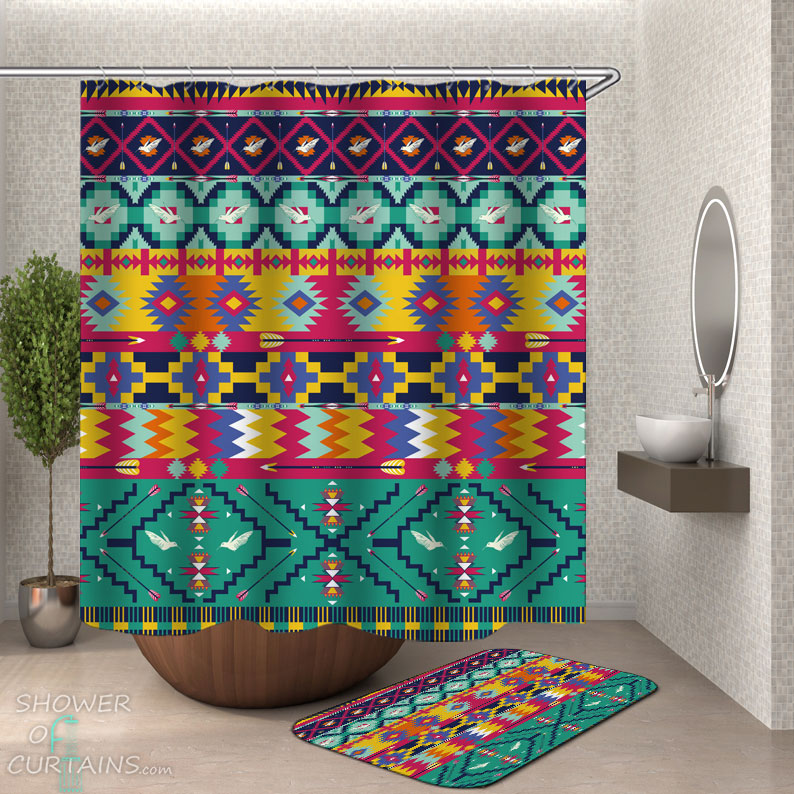 Shower Curtains with Colorful Aztec Design