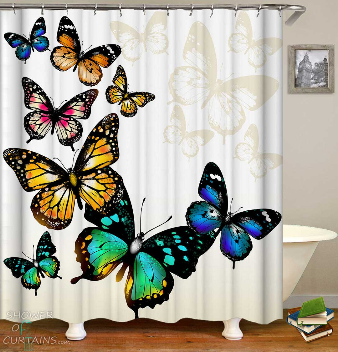 Shower Curtains with Colorful Butterflies