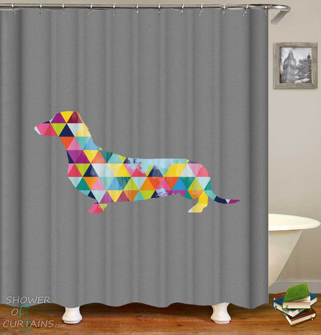 Shower Curtains with Colorful Dachshund Dog