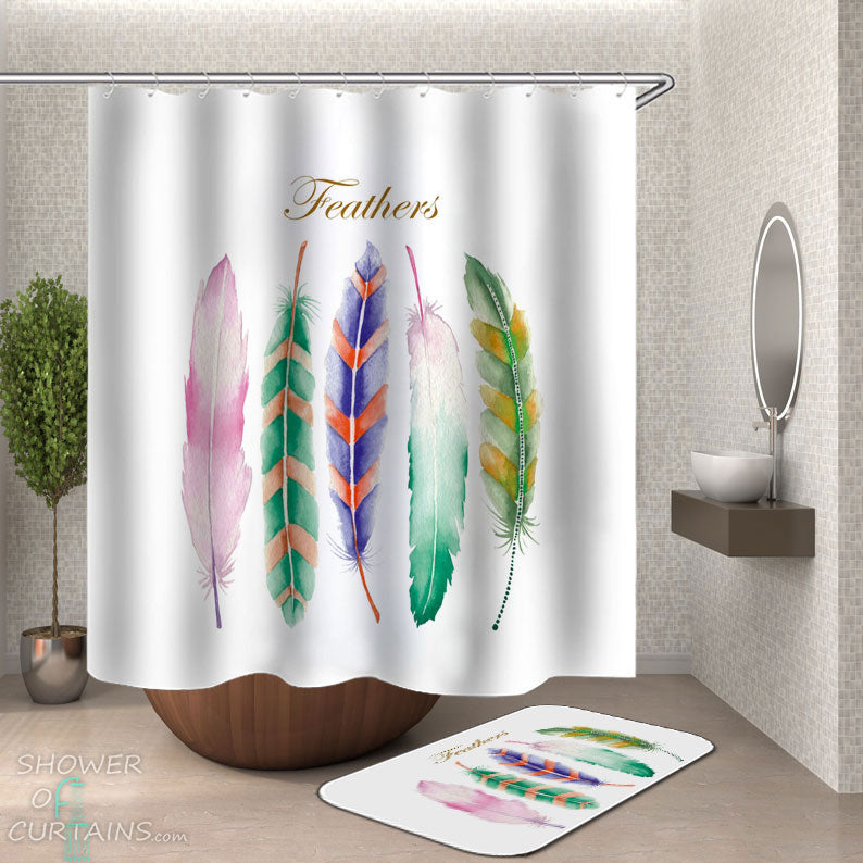Shower Curtains with Colorful Feathers