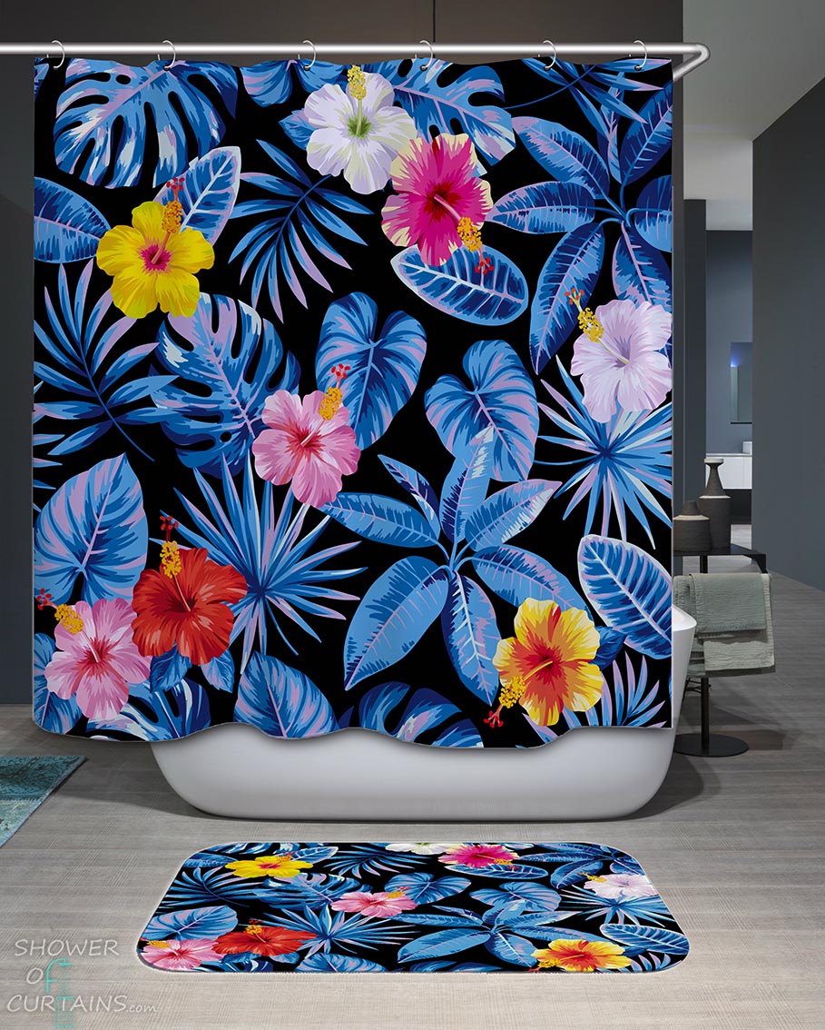 Shower Curtains with Colorful Hibiscus Flowers