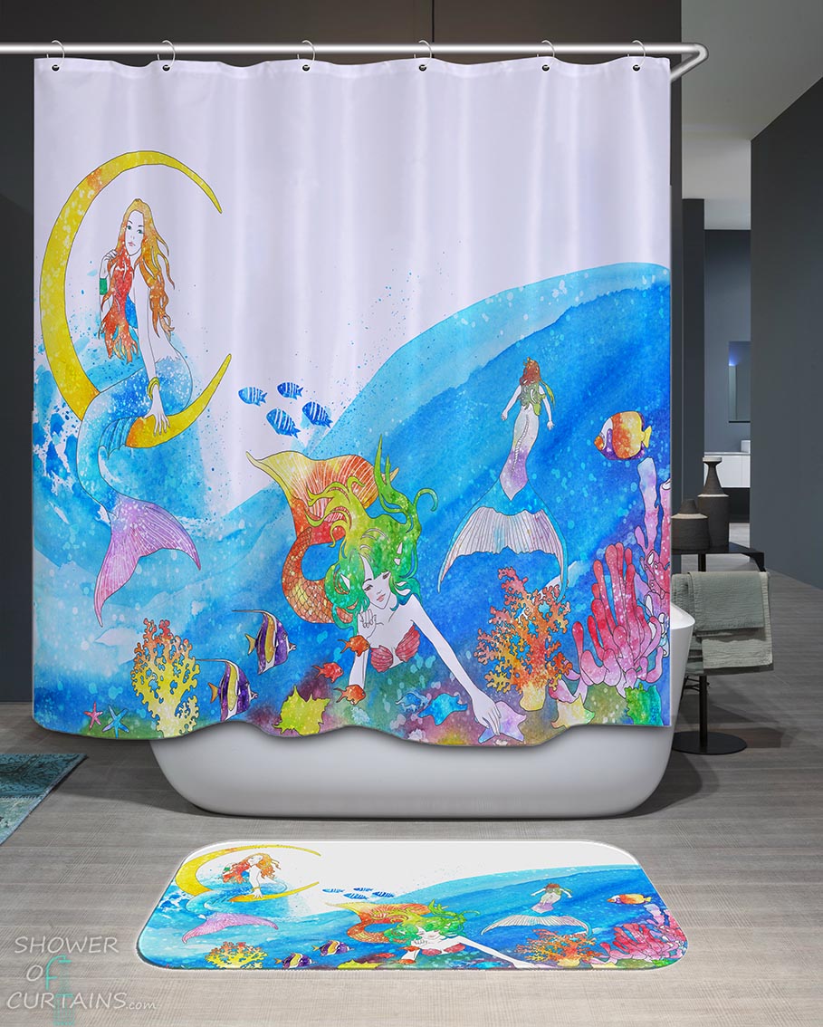 Shower Curtains with Colorful Mermaid World