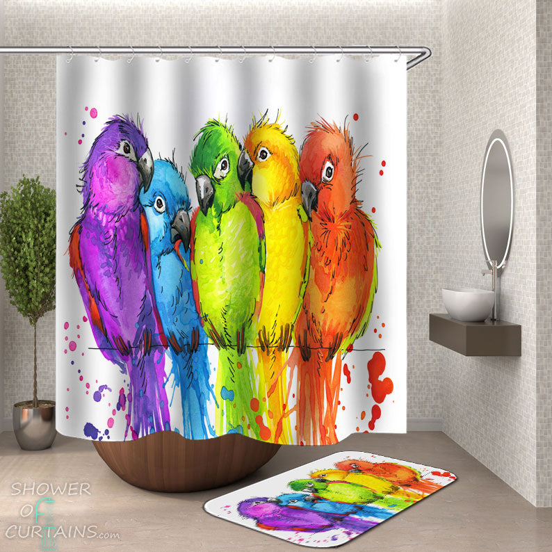 Shower Curtains with Colorful Parrots