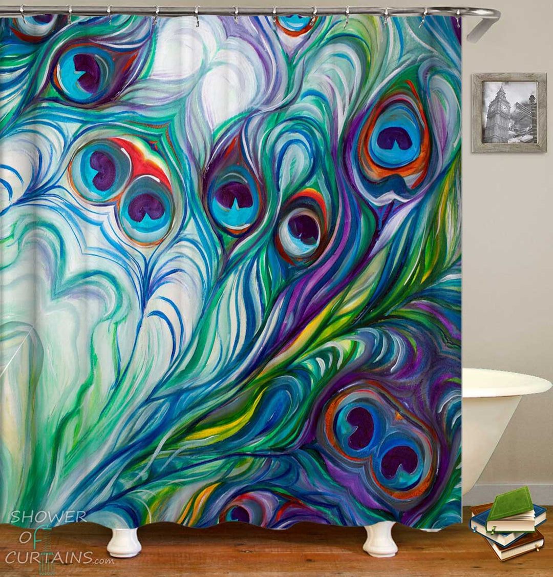 Shower Curtains with Colorful Peacock Feathers