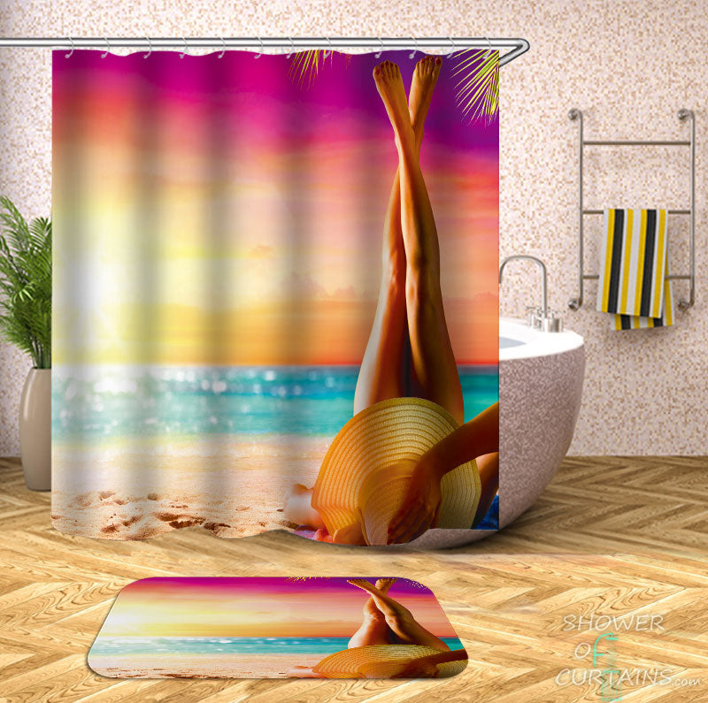 Shower Curtains with Colorful Sunset Tanning
