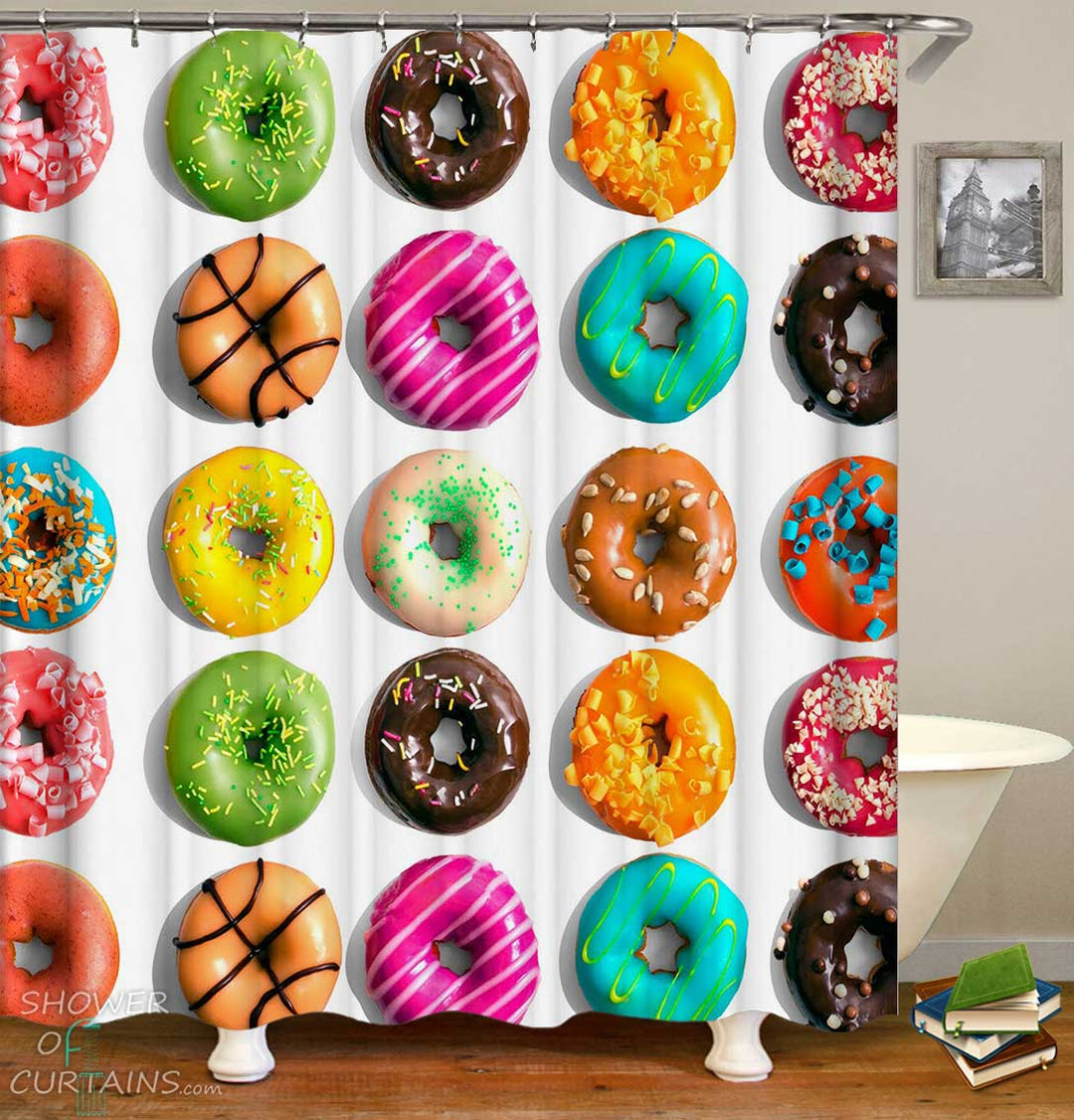 Shower Curtains with Colorful Tasty Doughnuts