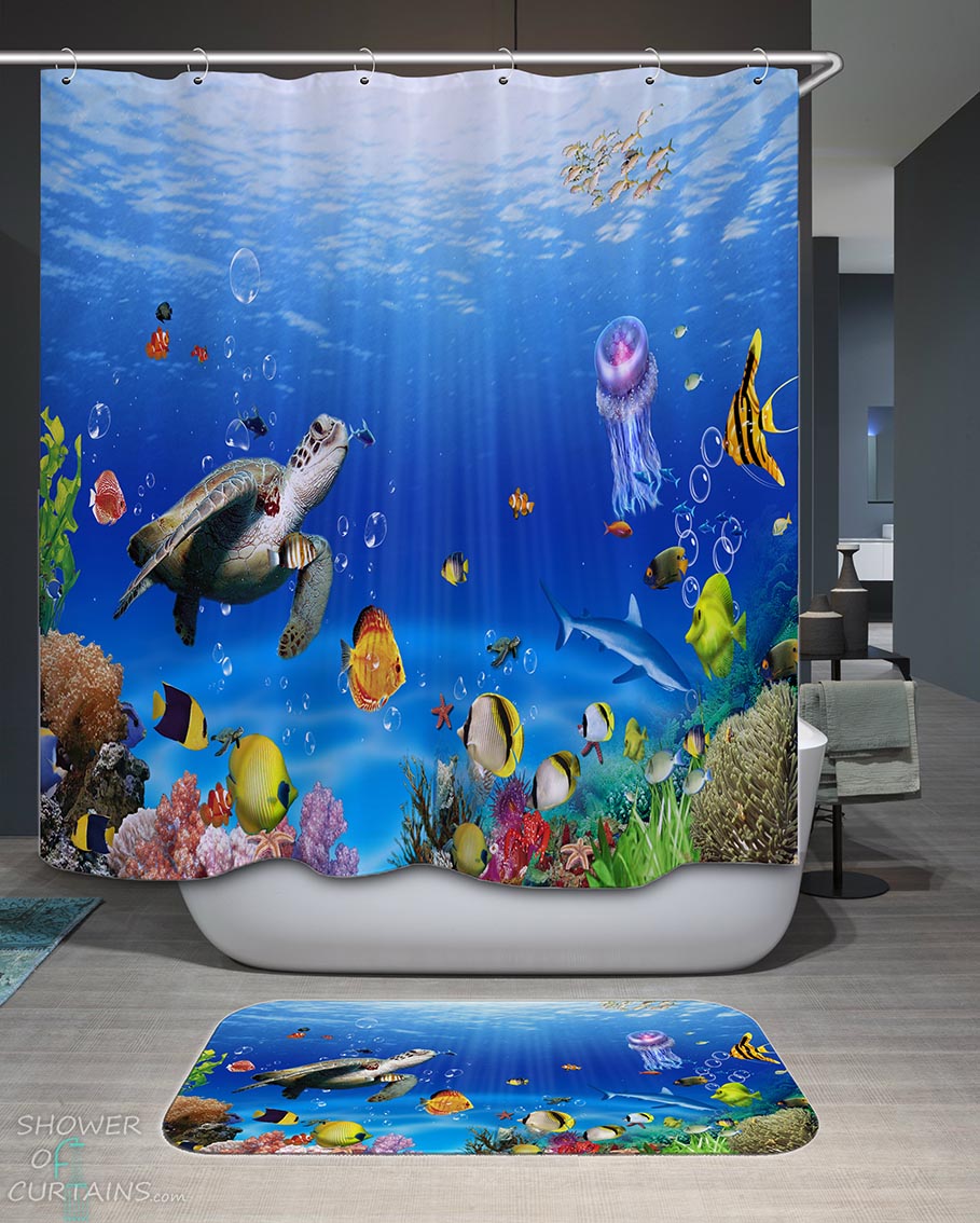 Shower Curtains with Colorful and Beautiful Ocean Life