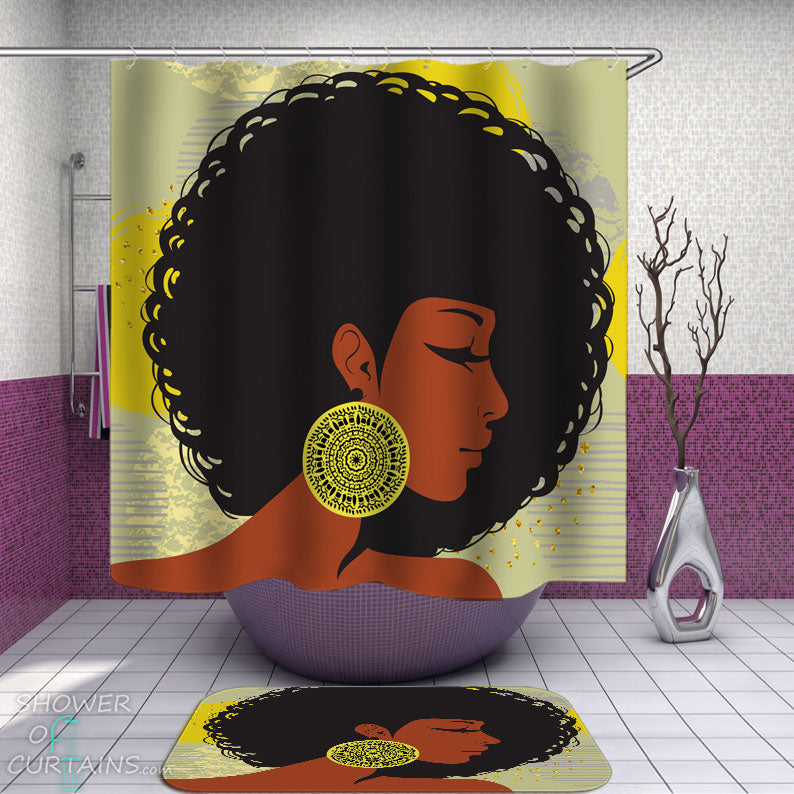 Shower Curtains with Cool Afro Hair African Woman