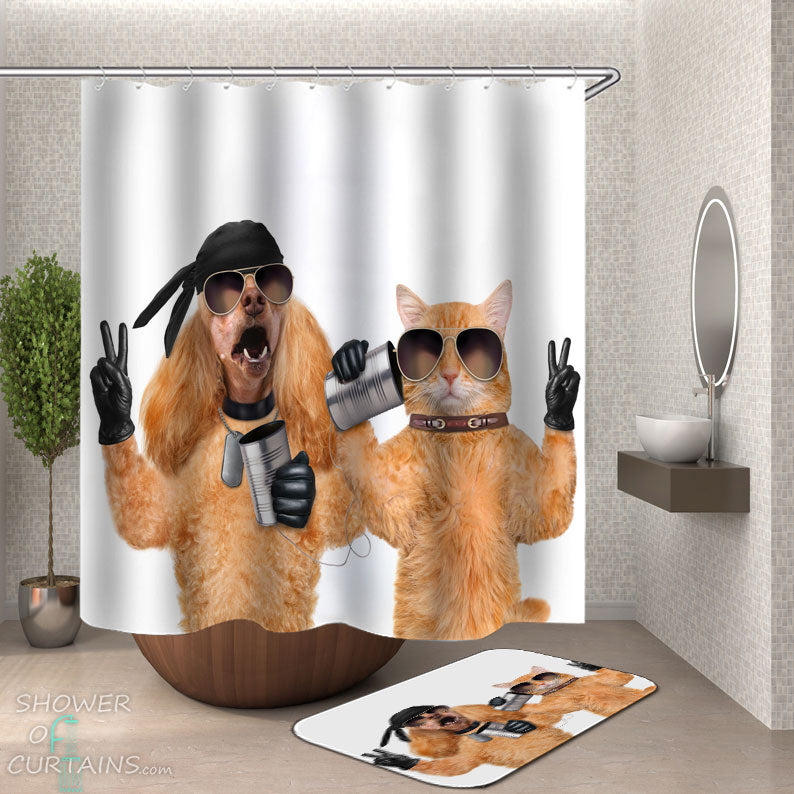 Shower Curtains with Cool Badass Cat and Dog