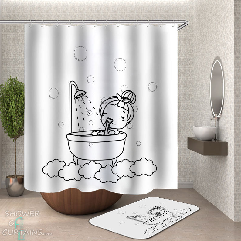 Shower Curtains with Cool Bathing Lady Drawing