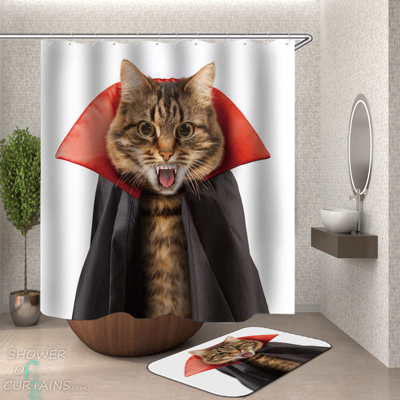 Shower Curtains with Cool Dracula Cat