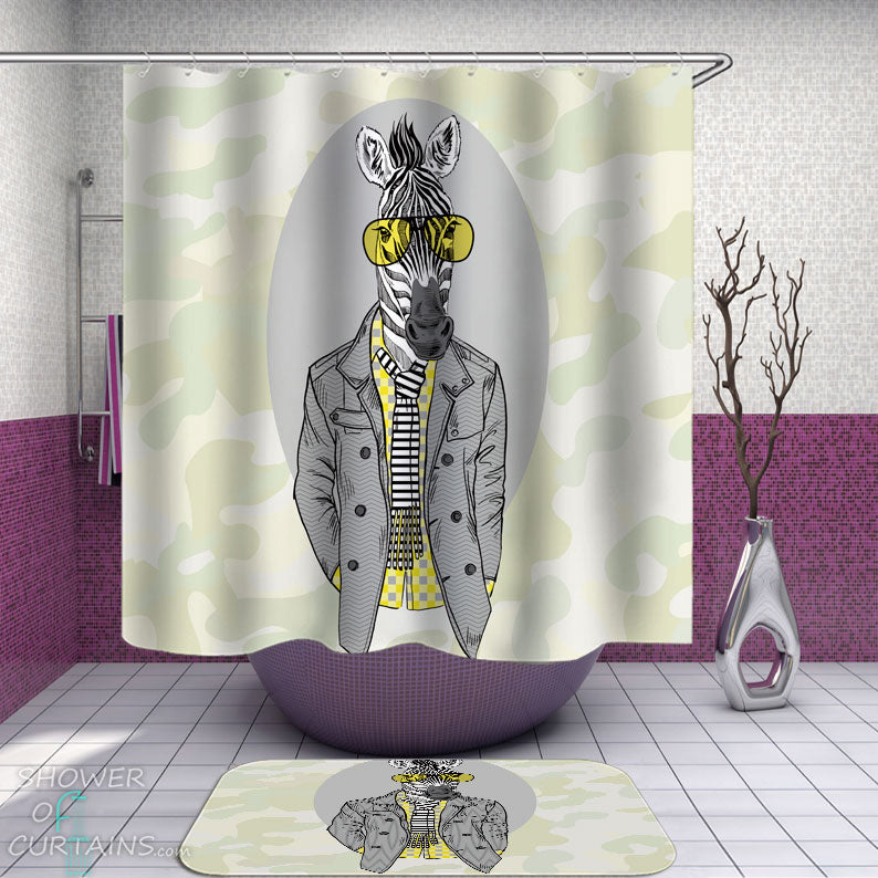 Shower Curtains with Cool Hipster Zebra
